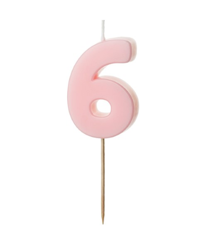 [SCU10-6-081J] 1 Bougie Rose numéro " 6 " de 5.5 cm  