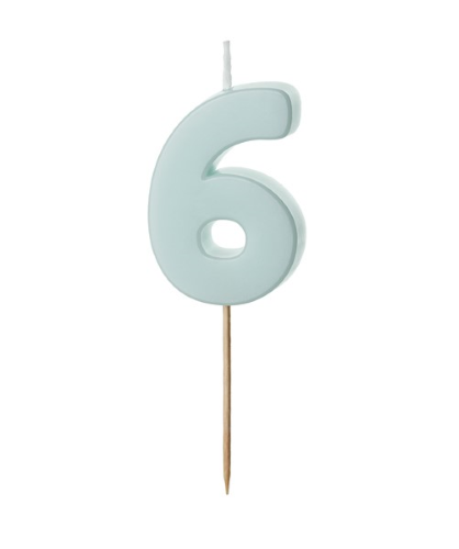 [SCU10-6-001J] 1 Bougie Bleu numéro " 6 " de 5.5 cm 