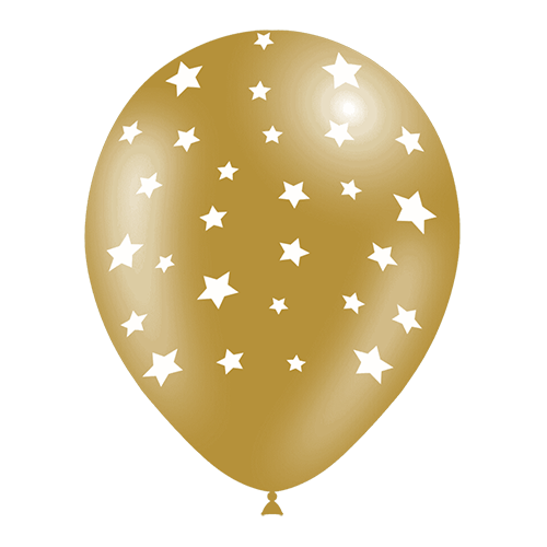 [GBTM1230O] 8 Ballons Hg112 Or Imprimé Tat Etoiles 12" (ancien Modèle )- Balloonia FDS